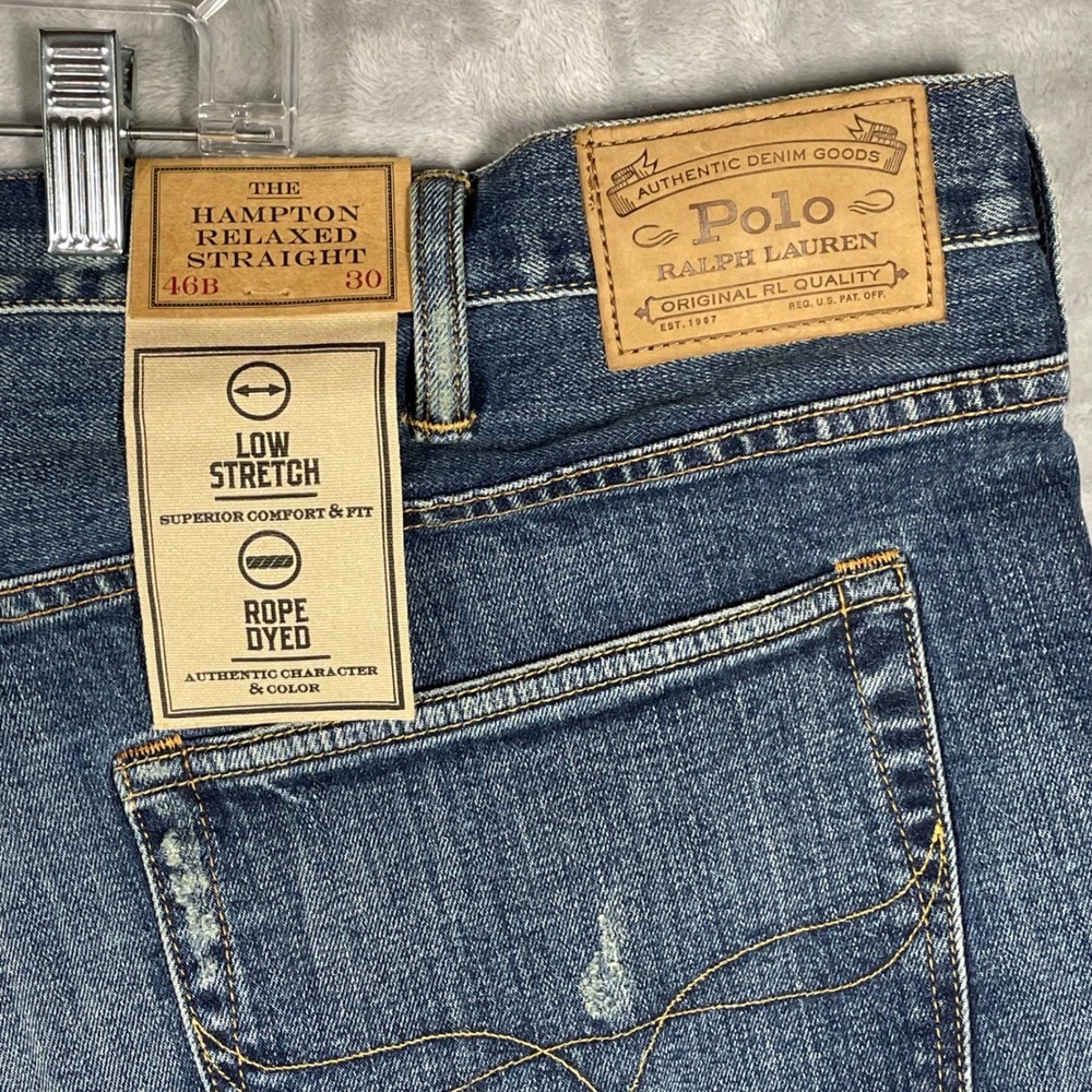Polo Ralph Lauren Hampton Relaxed Straight Paint Splatter Jeans Blue 46x30 NEW
